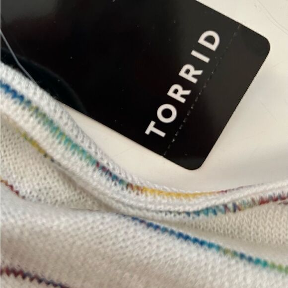 NEW Torrid Off-Shoulder Hacci Stripe Raglan Tee White multicolor Size 2X - Picture 5 of 12